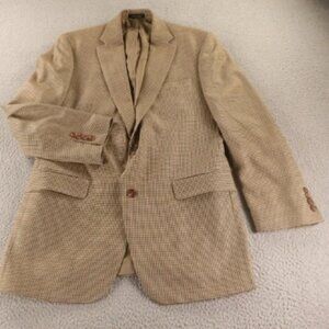 Ralph Lauren Jacket M MT Beige Gun Check Houndstooth Silk Wool Blazer 42L